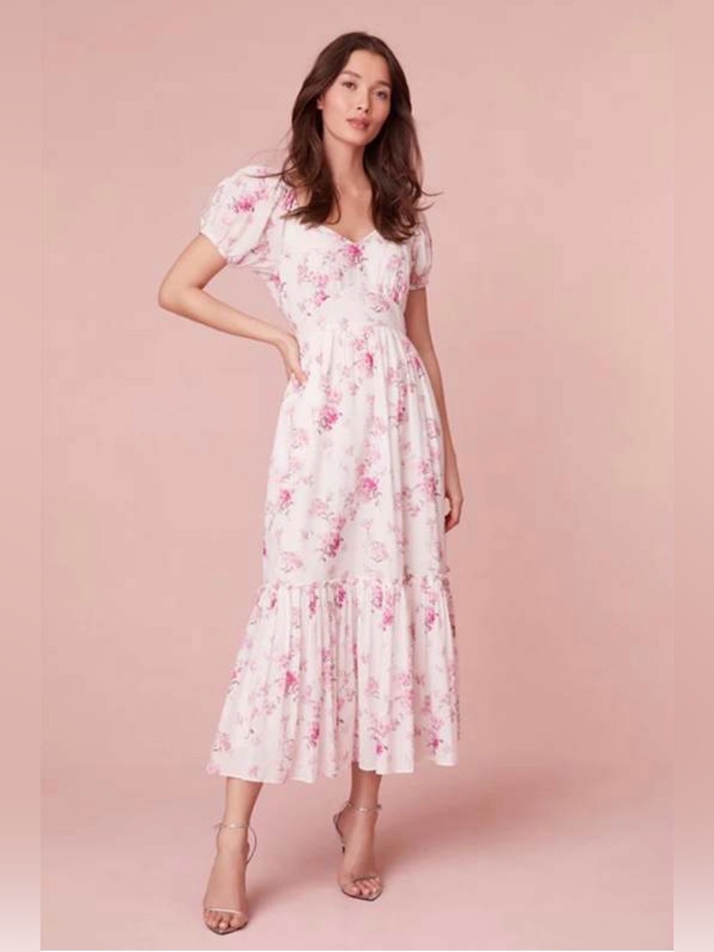 LoveShackFancy Angie Pink Floral Cotton Maxi Dress Size 2